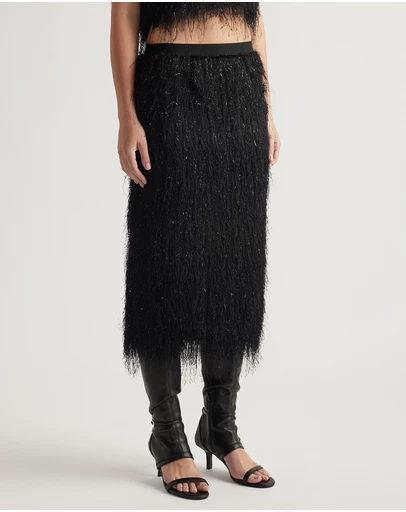 Decjuba - Rue Lurex Fringed Midi Skirt