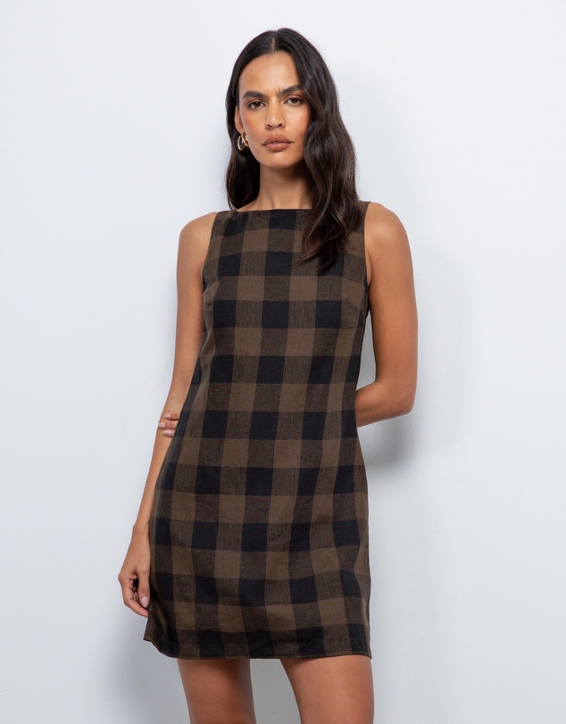 AERE - Inka Linen Gingham Mini Dress