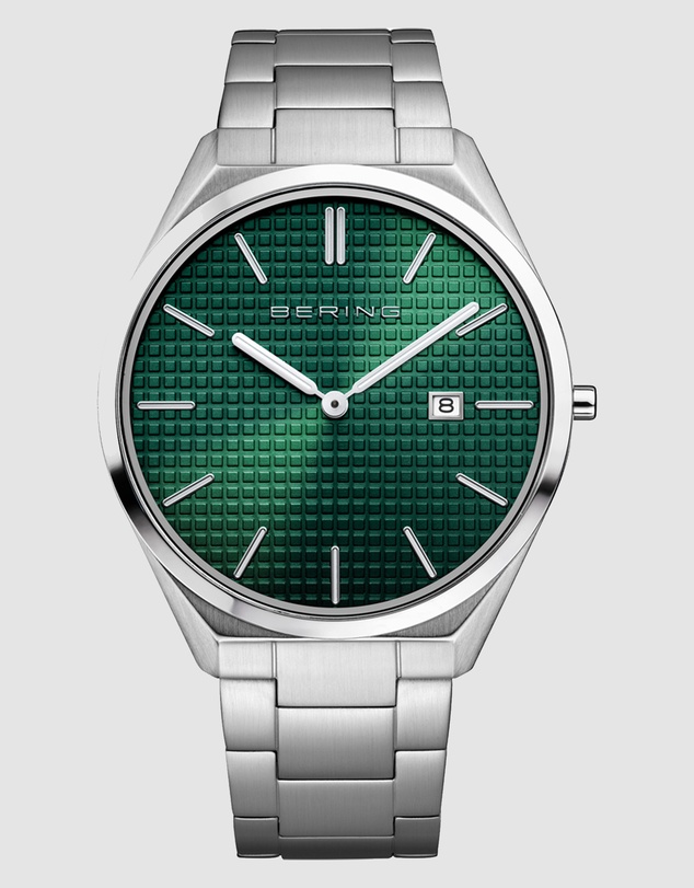 Bering - Bering Ultra Slim 40mm Green Dial Polished Silver Strap Watch