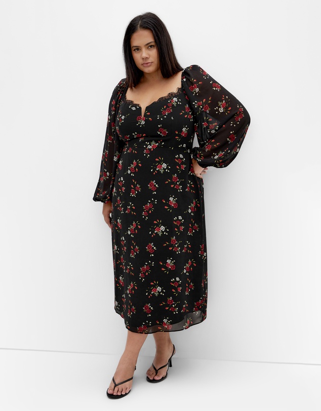 City Chic - Plus size Orla Print Midi Dress - black