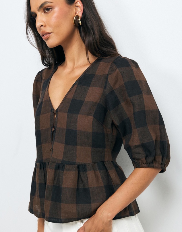 AERE - Inka Linen Gingham Top