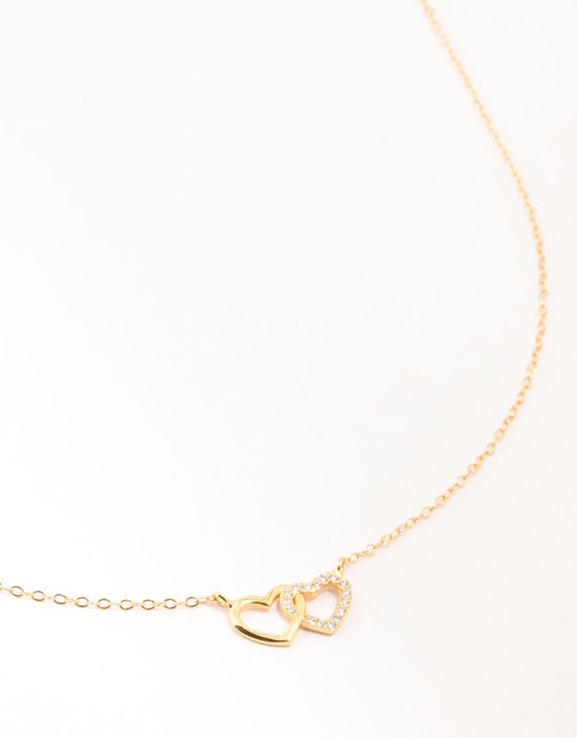 Lovisa - Gold Plated Sterling Silver Double Heart Cubic Zirconia Necklace