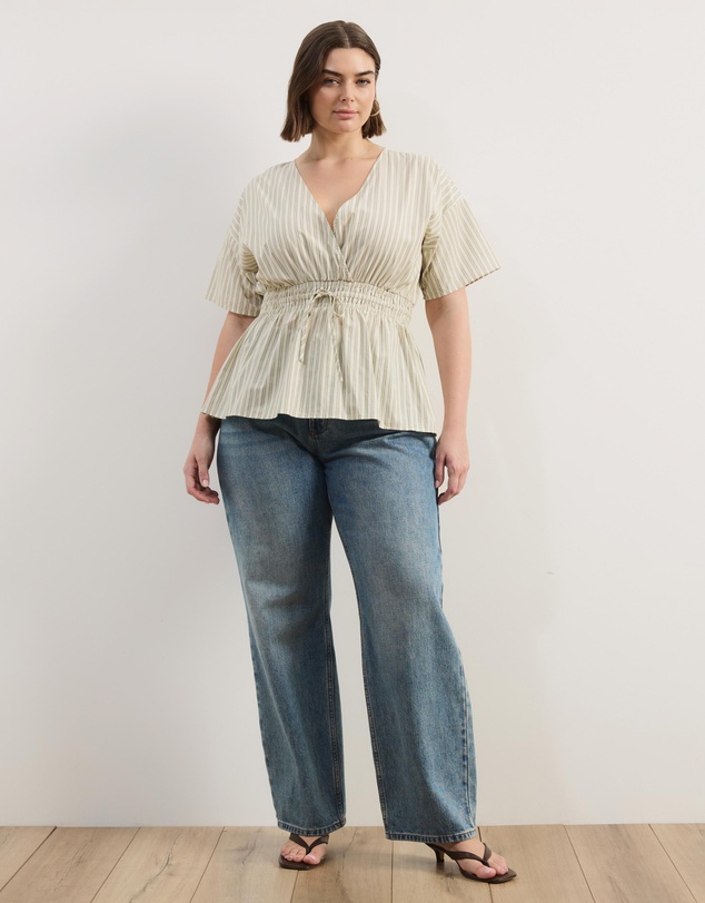 Atmos&Here Curvy - Elis Cotton Gathered Waist Top