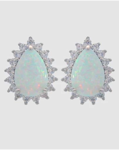 Georgini - Georgini Opal Glow Rozelle White Created Opal Silver Earrings