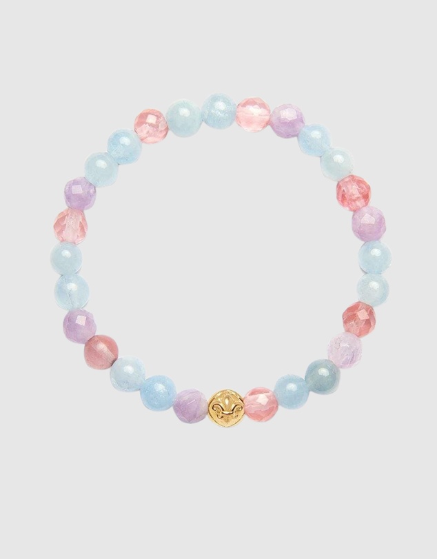 Nialaya Jewellery - Women's Wristband with Cherry Quartz, Amethyst Lavender and Aquamarine