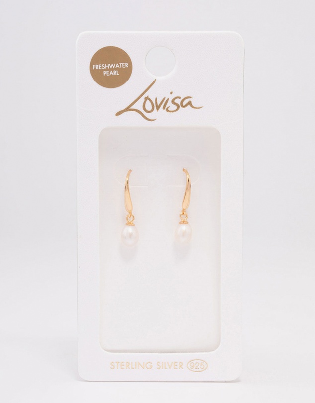 Lovisa - Gold Plated Sterling Silver Freshwater Pearl Fish Hook Earrings