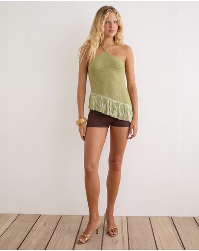 Fringe Hem Sequin Knit Green