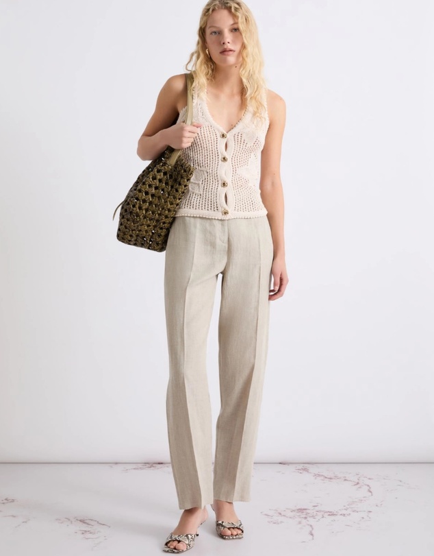 Marella - Linen Tapered Pleat-Front Pants