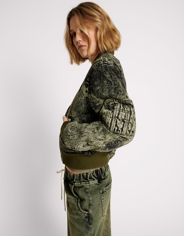 ONE TEASPOON - Black Khaki Denim Bomber Jacket