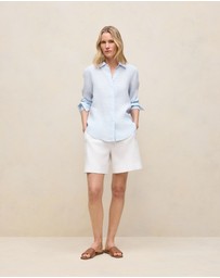 Trenery - Yarn Dyed Stripe Linen Shirt in Dove Blue