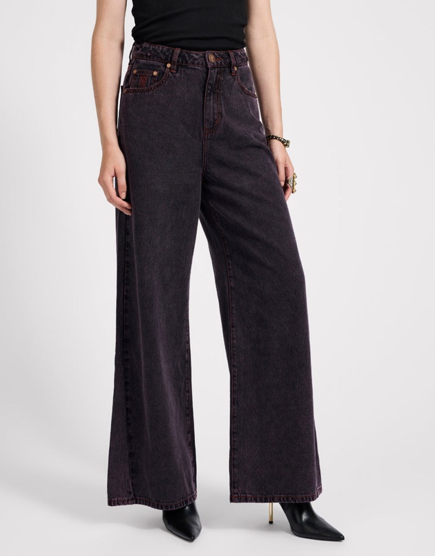 ONE TEASPOON - Love Machines Mid Waist Super Wide Leg Denim Jeans - Black Pink