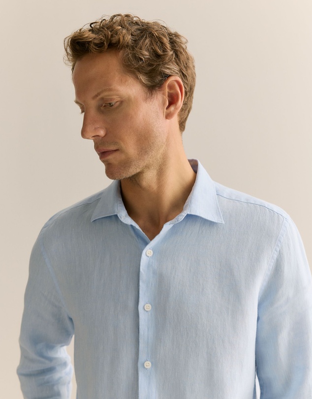 Trenery - Tailored Fit Delave Linen Long Sleeved Shirt in Fresh Blue