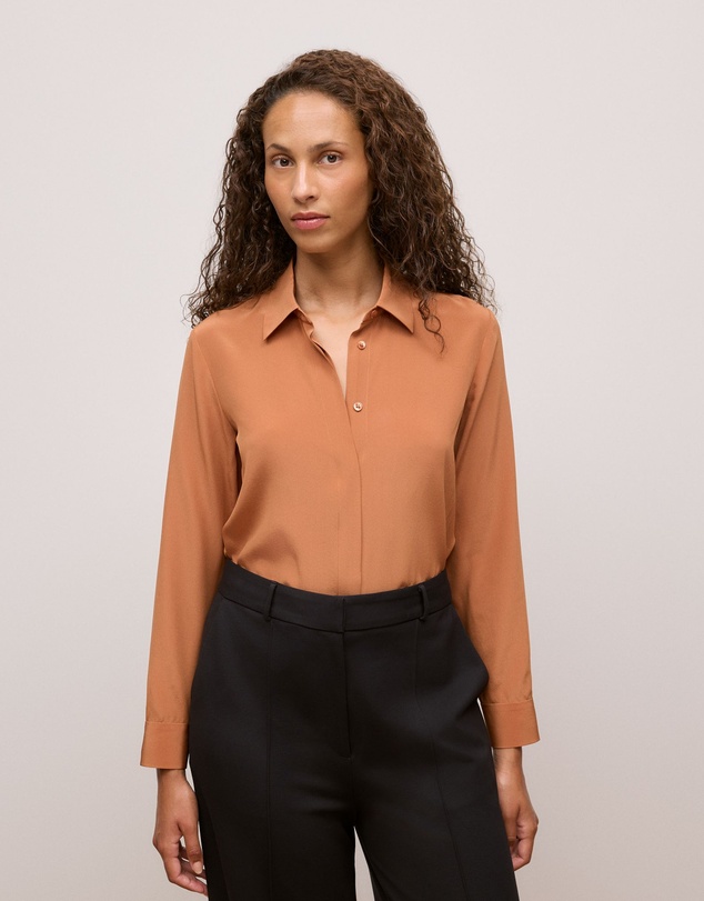 Trenery - Silk Concealed Placket Shirt in Sierra