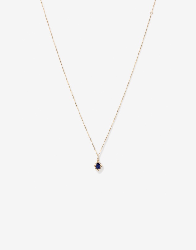 Michael Hill - Pear Cut Created Sapphire and Diamond Halo Pendant Necklace in 10kt Yellow Gold