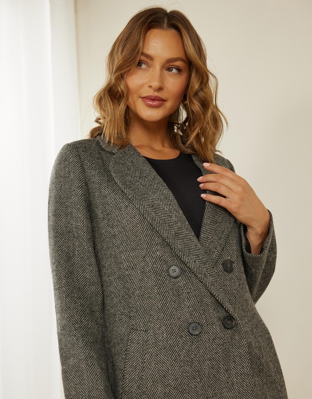 Atmos&Here - Check Wool Blend Coat