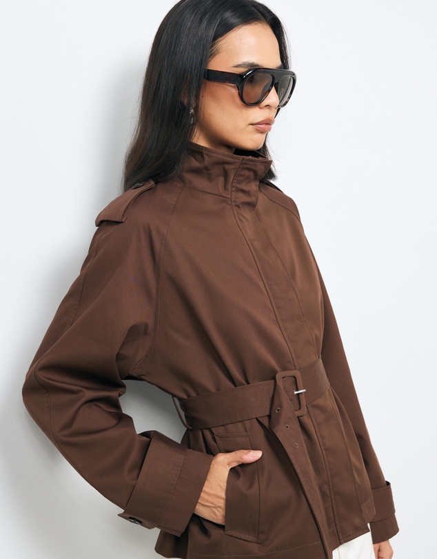 AERE - Sadie Funnel Neck Crop Trench Coat
