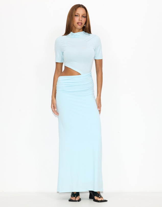 Dazie - Evening Gem Ruched Cut Out Short Sleeve Jersey Maxi Dress