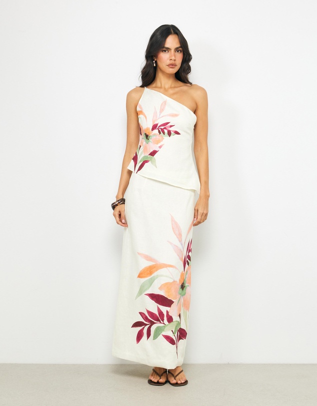 AERE - Winnie Asymmetric Floral Print Top