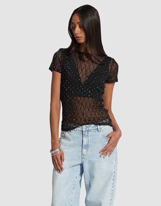 Decjuba - Zoe Lace Rhinestone Tee
