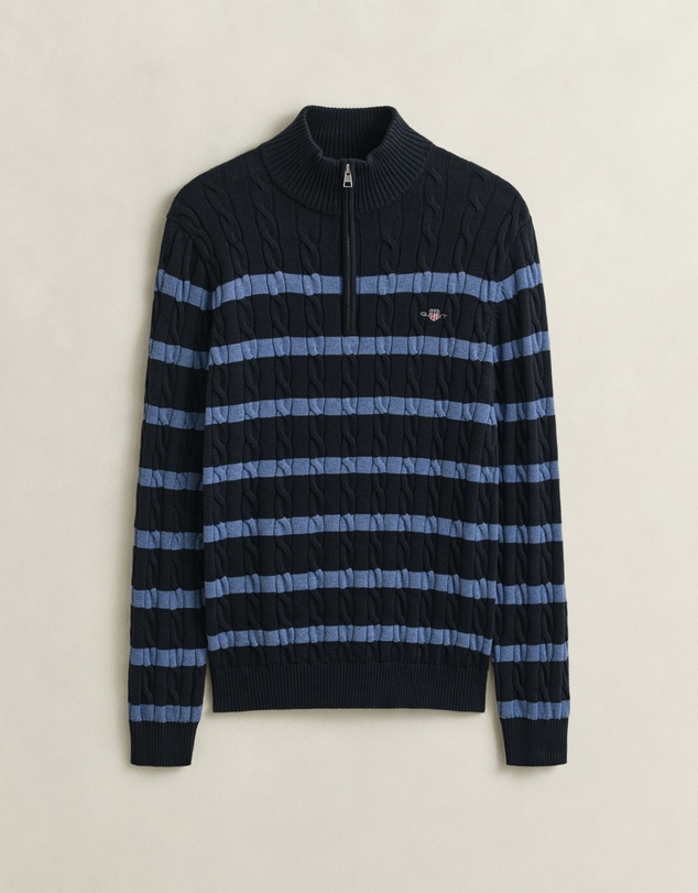 Gant - Striped Cotton Cable Half Zip
