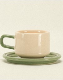 Dennis Did It - Spill the Tea Cup and Saucer Linen and Olive