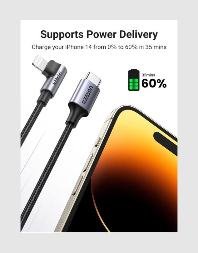 Ugreen - UGREEN MFi 90° USB-C to Lightning Cable Fast Charge 3A