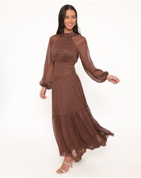 Petal & Pup - Julip Sheer Long Sleeve Maxi Dress - Brown