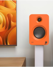 iWorld - Kanto REN 200W Powered Bookshelf Speakers with HDMI ARC, USB-C, and Bluetooth 5.3 - Matte Orange, Pair