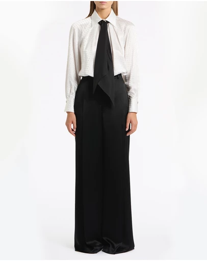 Carla Zampatti - White Jacquard Spot Contrast Scarf Top