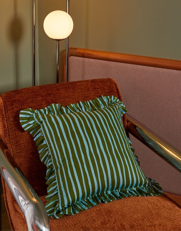 Mosey Me - Strokes Ruffle Cushion - Guacamole