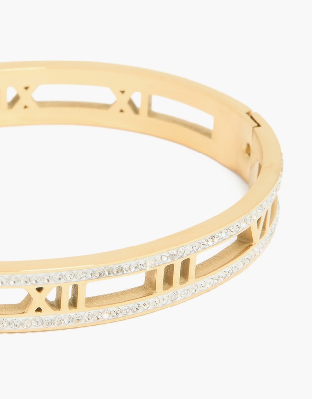 Lovisa - Waterproof Gold Plated Stainless Steel Diamante Roman Numeral Bangle