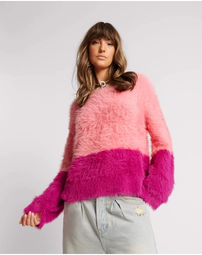 ONE TEASPOON - Fluffy Colour Block Sweater