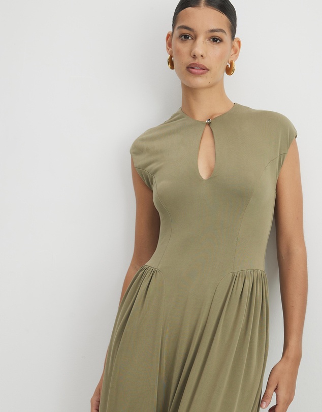AERE - Alex Jersey Gathered Midi Dress