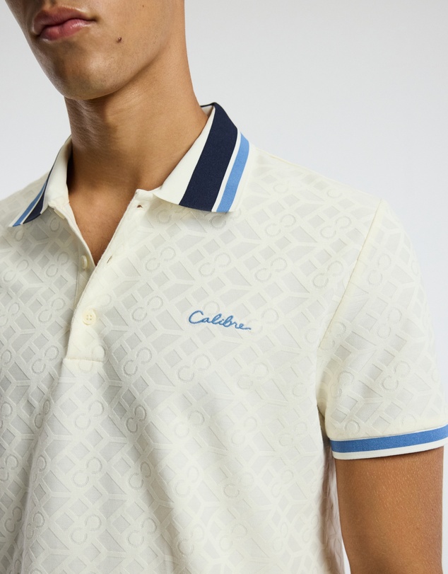 Calibre - Striped Trim Monogram Polo Cream