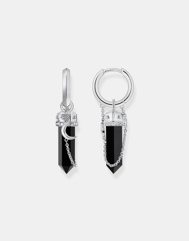 THOMAS SABO - Hoop Earrings with Onyx in Hexagon-Shape and Small Chain