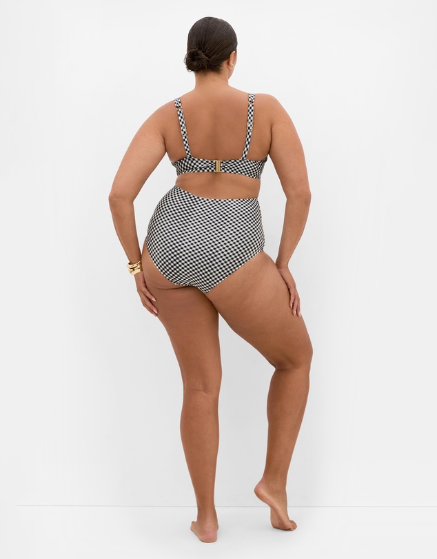 City Chic - Plus size Capri Gingham Print Hi Waist Bikini Brief - black