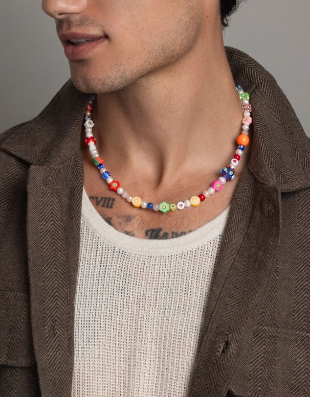 Nialaya Jewellery - Men's Berry Pearl Choker with Assorted Beads