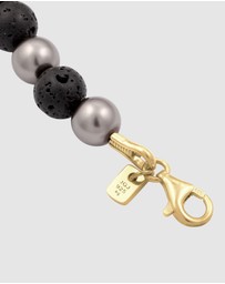 Kuzzoi - ICONIC EXCLUSIVE - Bracelet Male Ball Lava Synthetic Pearl Grey Black 925 Sterling Silver Gold Plated