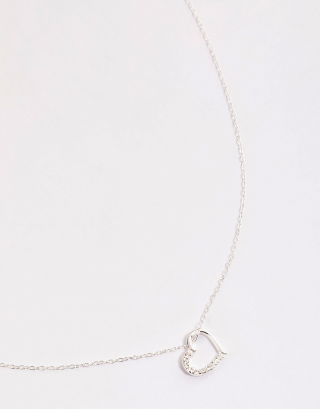 Lovisa - Sterling Silver Cubic Zirconia Pave Heart Necklace