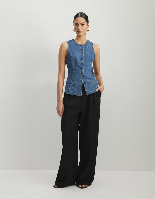 AERE - Margot Button Front Denim Vest