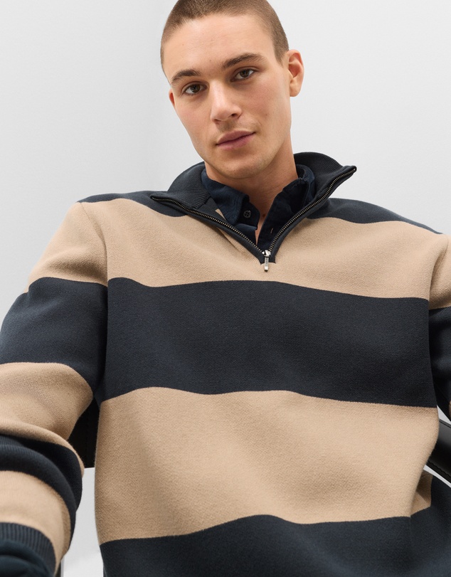 UNISON - Block Stripe Half Zip Knit