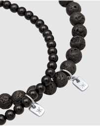 Kuzzoi - ICONIC EXCLUSIVE - Bracelet Men Bead Set Black with Lava and Onyx in 925 Sterling Silver