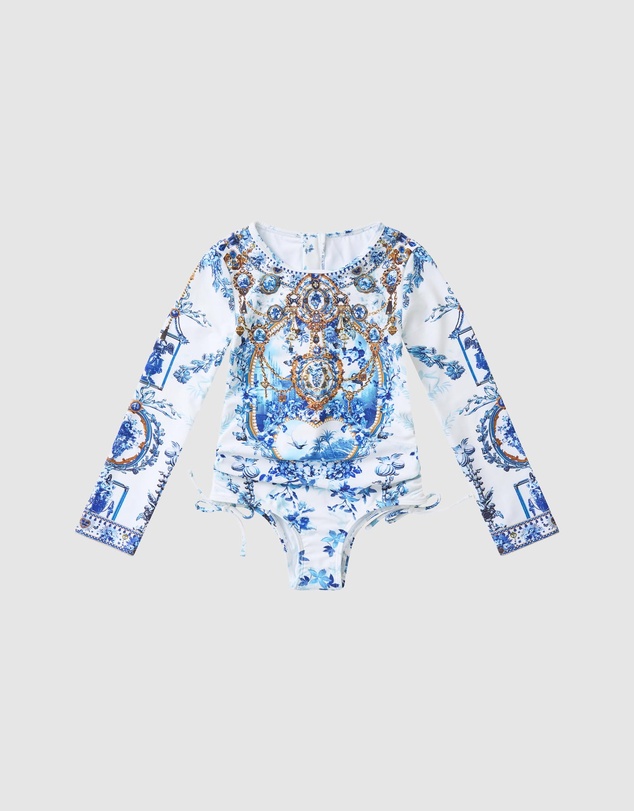 Camilla - Ruched Tie Side Long Sleeve Paddle Suit - Kids