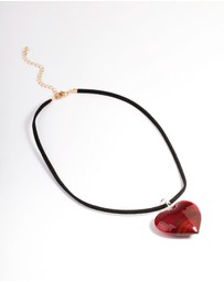 Lovisa - Large Red Puffy Heart Suede Cord Necklace