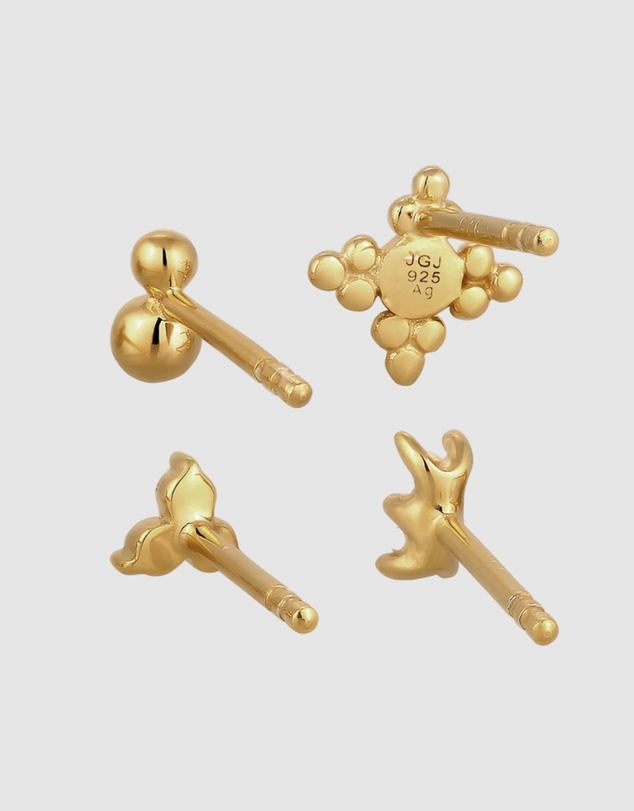 Elli Jewelry - Earrings Set Women Stud Snowflake Pearl 925 Sterling Silver Gold Plated