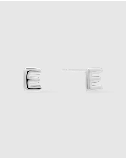 Wanderlust + Co - Alphabet Bubble Silver Stud Earrings - Letter E