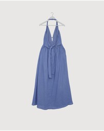 Revibe - Repaired AERE Odele Linen Halter Midi Dress - AU 10