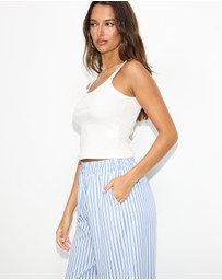 Dazie - Nina Stripe Double Waist Band Pants