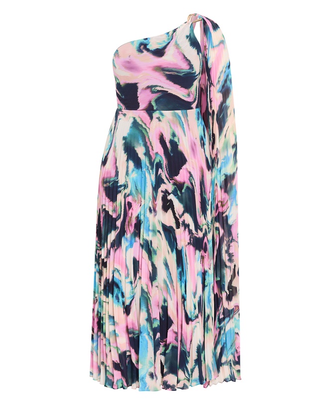 City Chic - Eloura One Shoulder Rippled Print Maxi Dress