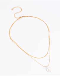 Lovisa - Waterproof Gold Plated Stainless Steel Snake Chain & Freshwater Pearl Layered Necklace